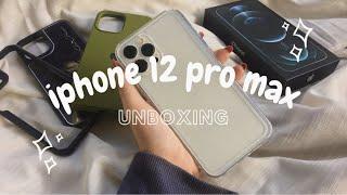 iphone 12 pro max unboxing + cases (silver 128gb) | ASMR