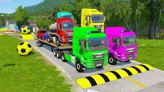 TRANSPORTING PIXAR CARS & FRUITS WITH COLORED & JOHN DEERE vs CLAAS vs TRACTORS - BeamNG.drive #962