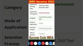 ISRO Recruitment 2023 | ISRO New Notification 2023 #successcodeindia #shorts #viral