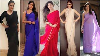 Gorgeous And Fabulous Stylish Simple Plain Chiffon Saree Design