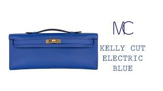 Hermes Kelly Cut Electric Blue Clutch Bag Swift Gold Hardware • MIGHTYCHIC •