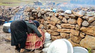 IRAN nomadic life | Daily life and mood of a nomadic family on a rainy day | Making dairy products