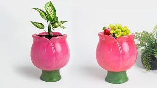 Fruit pot - Pottery making || Cement Flower vase making || Cement Showpiece