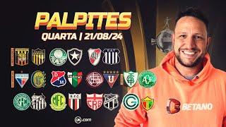 PALPITES DE FUTEBOL PARA HOJE - 21/08/2024 - JOGOS DE QUARTA - LIBERTADORES, SUL-AMERICANA + BILHETE