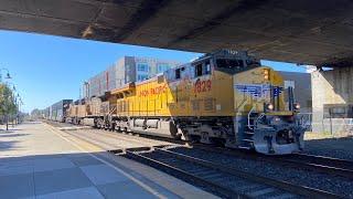 Morning Trains at Berkeley Before a Football Match: AMTK, H1 Dash 9 & Flagless GEVO Leader