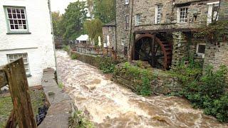 Heavy Rain Walk Through Ambleside Town, English Countryside 4K