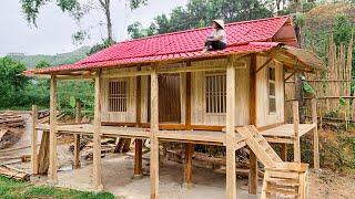 AMAZING JOB  : 30 day Install bedroom wall & awning wooden planks -  Building a Wooden House