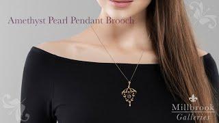 Fine Antique Jewelry Collections - Amethyst Pearl Pendant Brooch