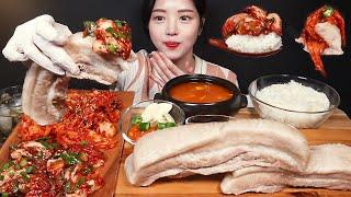 SUB)Boiled Whole Pork Belly, Spicy Kimchi, and Seasoned Raw Oysters Mukbang Asmr