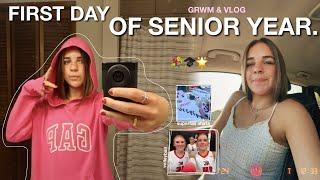 GRWM & VLOG: first day of SENIOR YEAR! first day of school, volleyball, superfan shirts!