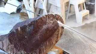 Cutting basalt, marble, granite with a DIY wire saw made of a vehicle hoist