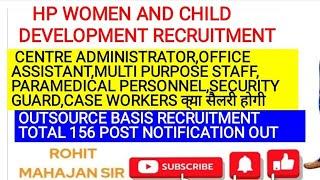 HP Women & Child Development Dept Recruitment Outsource basis में 156 पदो पर भर्ती