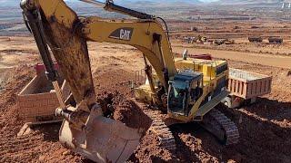 Caterpillar 365C Excavator Loading Mercedes And MAN Trucks With Three Passes