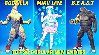 Top 30 Popular New Fortnite Dance & Emotes! (Kong, Mecha Godzilla, Miku Live, Godzilla Supercharged)