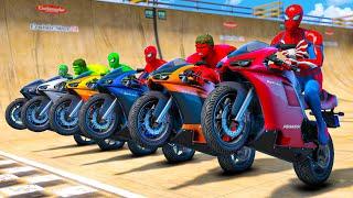 SPIDERMAN & Hulk w ALL COLORS SUPERHEROES Racing Motorcycles Event Day Competition Challenge #1010