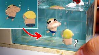 Shin-chan Swimming pool diorama with polymer clay and epoxy resin