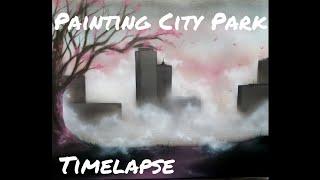 Airbrushing City Park Painting on canvas - Timelapse