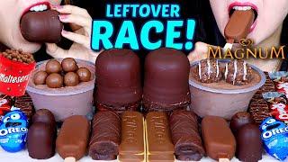 ASMR LEFTOVER DESSERT RACE! GIANT CHOCOLATE MARSHMALLOW, OREO EGGS, MAGNUM, MALTESERS MOUSSE CAKE 먹방