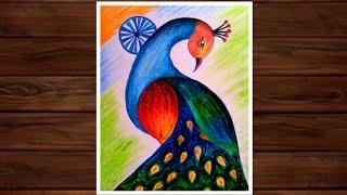 Independence Day Drawing | How to draw a beautiful peacock | Republic day Painting