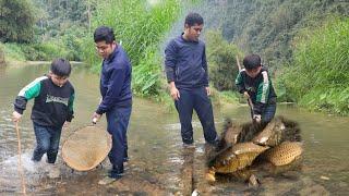 Go with your son to the stream to catch fish and cook fish in a bamboo tube