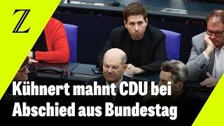 Kevin Kühnert kritisiert CDU in erster Bundestagsrede nach gesundheitsbedingtem Rücktritt