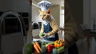 The Meow Chef is Washing Vegetables