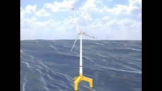 Windkraftanlage mit Tripile Offshore Fundament E1 H-132 Rotor-Durchmesser 172 m mit Animation