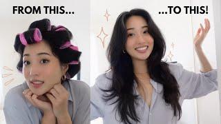 BIG, BOUNCY HAIR BLOWOUT | hair rollers tutorial