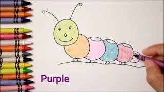 Learn Colors for Kids Drawing and Coloring Crayon Flower Caterpillar and Butterfly