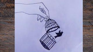 Freedom Bird / Easy drawing for beginners / New video - Bisma Art & Craft 