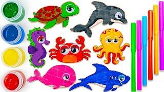 Let's Draw & Color Sea Animals | Best Learn Colors for Kids | Preschool Toddler Learning Video