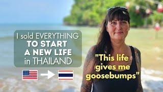 American woman in a sincere interview about starting a business on a tropical island in Thailand