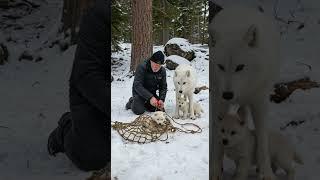 Mother Snow Wolf Saves Her Cubs with the Help of an Old Guy! #animals #rescueanimals #humanity
