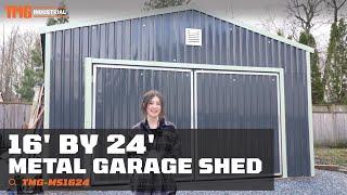 TMG Industrial 16’ x 24’ Metal Garage Shed - TMG-MS1624