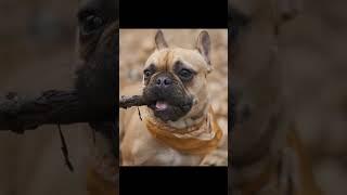 Cute French Bulldog Chewing on Stick 