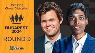 FIDE Chess Olympiad: Gukesh v Nodirbek & Fabiano v Rapport! USA v Indian Women! Rd 9