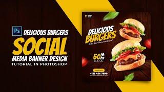 How to Design Burger Social Media Banner | Adobe Photoshop Tutorial | Speed Art | Grafix Mentor