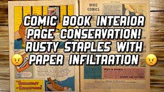 Comic Book Interior Page Conservation! Rusty Staples With Paper Infiltration 