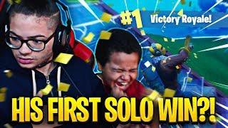 MY 9 YEAR OLD LITTLE BROTHER FINALLY WINS HIS FIRST SOLO GAME OMG! (MUST SEE) FORTNITE BATTLE ROYALE