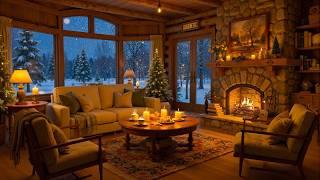 Winter Coffee Shop Ambience with Smooth Jazz Music & Crackling Fireplace to Work, Study, Relax