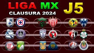 FECHAS, HORARIOS Y CANALES PARA LA JORNADA 5 DE LA LIGA MX CLAUSURA 2024