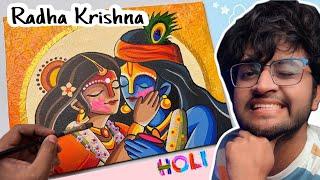 HOLI Drawing,  Radha Krishna Playing Holi,,  Abstract Painting 