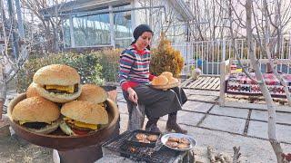 Cooking special burger in rural style | rural lifestyle, nomadic in Iran