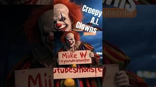 Creepy AI Clown Pictures holding a Mike W #youtubesmonster banner & 1 Evil Black Cat
