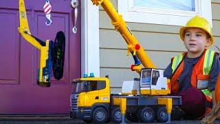 Construction Pretend Play!  Playing with Cranes, Garbage Trucks, Dump Trucks | JackJackPlays