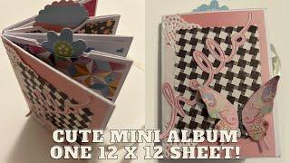 Cute Mini Album | One Sheet Wonder! | Using A 12x12 Paper! ️ Pockets | Tags