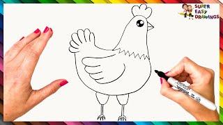 How To Draw A Hen Step By Step  Chicken Drawing Easy