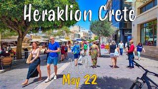 Heraklion Crete, walking tour 4k, free parking, cheap shopping plaza, Kreta, Greece 2024