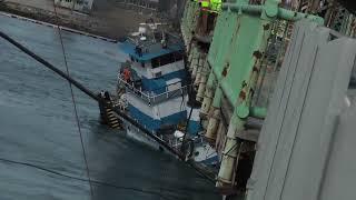 Miss Stacy tugboat in trouble fights from getting sucked under bridge