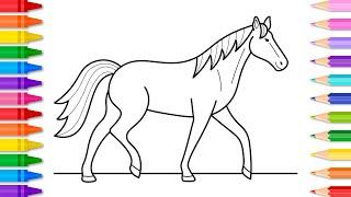 How to Draw a Horse for Kids Easy Step by Step  Horse Drawing and Coloring Page for Kids